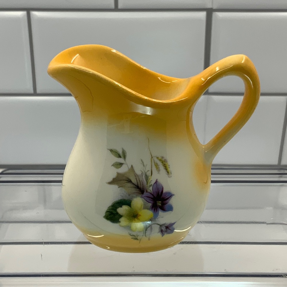 Vintage Sharons Kountry‎ Cafe Floral Ceramic Yellow Cream 3.25in Pitcher